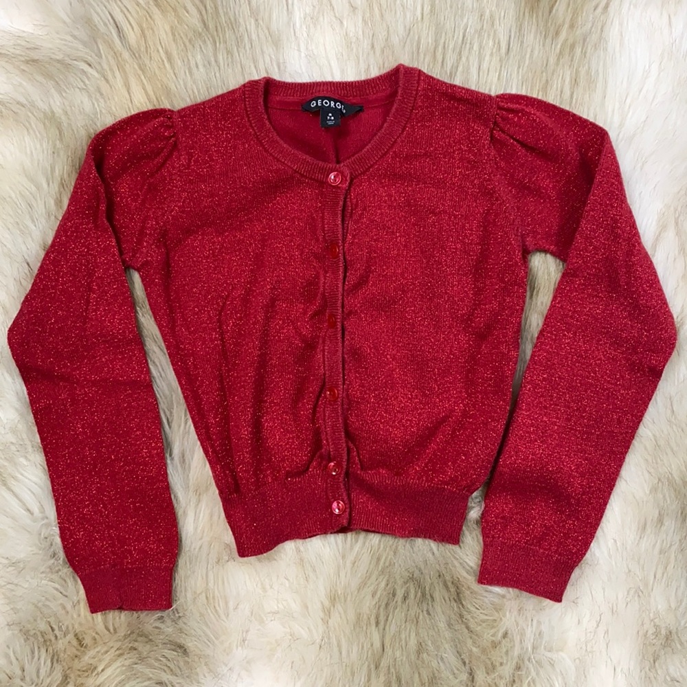 George Long Sleeve Button-Down Cardigan, Red Metallic